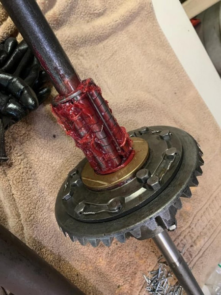 Inner roller bearing lubed up with Lucas Oil Red n Tacky grease.