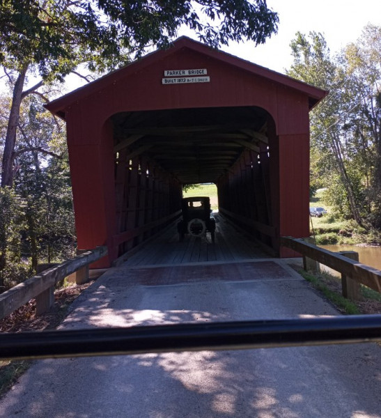 Crossing a covered bridge in Wyandotte county