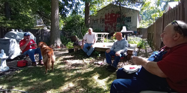 Lending his backyard for our picnic tour. That's Tim on far right.
