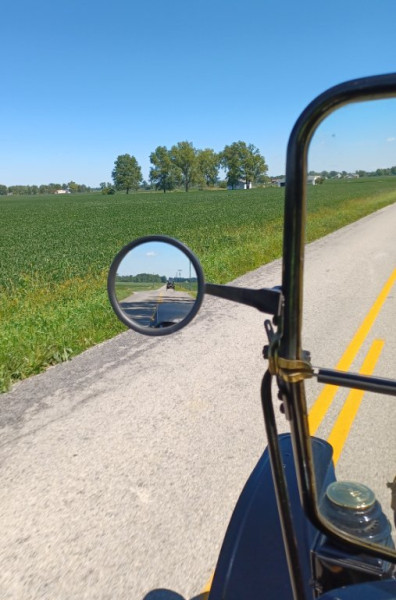 Country driving with Russ in the mirror