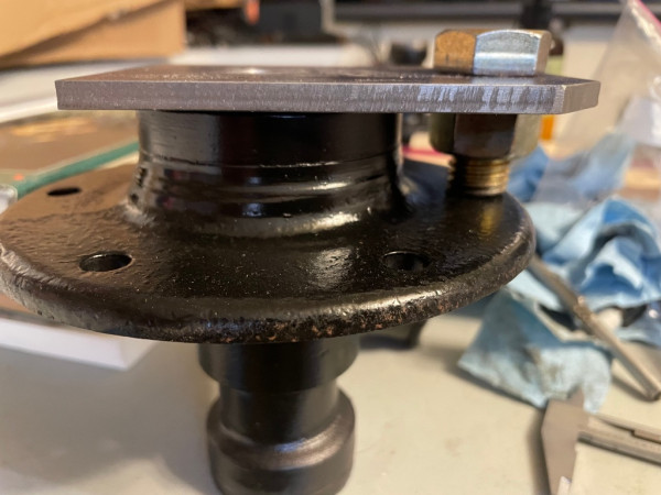 The jig was a pice of scrap plate with a 3/4 in bolt bored through with a 3/8 hole on the lathe.