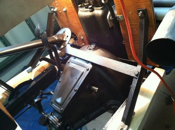 This is the inverted column and the angle-iron bracket. Note the cut-off reverse pedal stem in the middle.