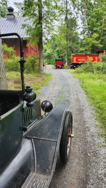 The Reo stalled on the tracks.... waiting for it to get pulled up the hill by a Model A Ford so that we could proceed.