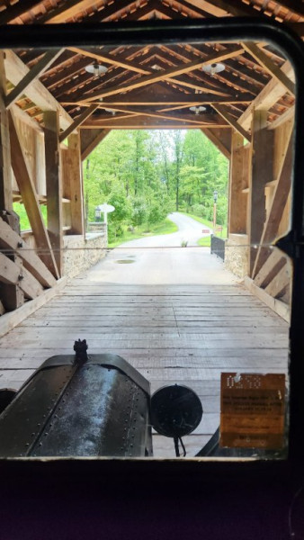 Crossing an actual Lancaster County covered bridge, which was saved, moved, re-built and now serves as one of the entrances to the Estate grounds.
