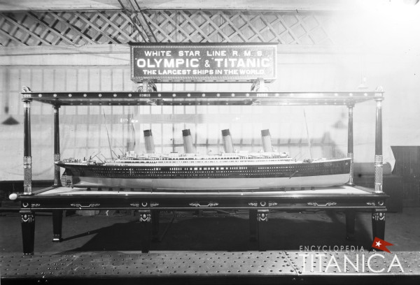 Olympic & Titanic builder's model in display case - the largest ships in the world .JPG