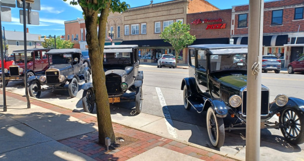 All parked across from our restaurant..Mike's car far right, our car far left.