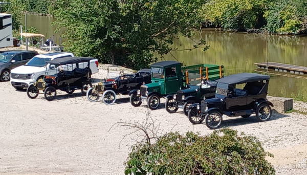 Of course our cars! White truck is Dan Peers, Russ's '14, my '13, Mike's '27 TT, Jeff's '20, Arts '23. Joe &amp; his guest's '31 Model A came a bit later. (Sorry)