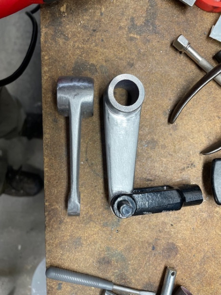 Finished arms for connecting the remote handbrake assembly to the old one.