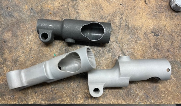 Blasted and ready for finish, with a stock model A tie-rod end.