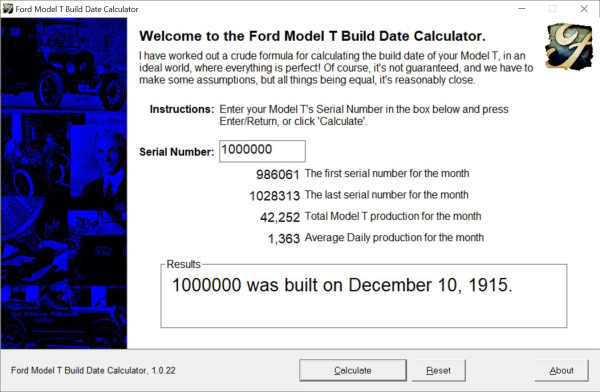 Ford Model T Build Date Calculator