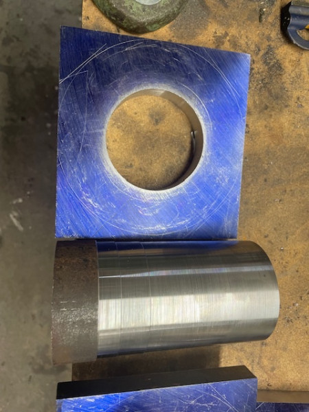 The plate and barstock before welding.  I cut a good chamfer in the plate to get 100% penetration.
