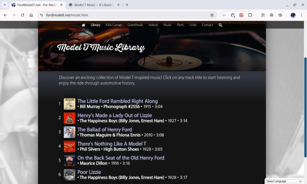 Newly revised music page on fordmodelt.net