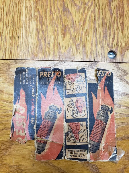 Box for small extinguisher. Appears to date back to the 30's.