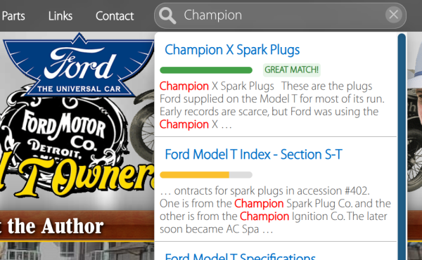 New Search Engine on my Model T site
