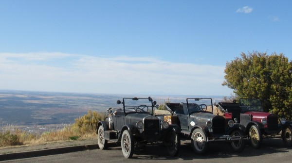 Look behind the cars, that's a long way down
