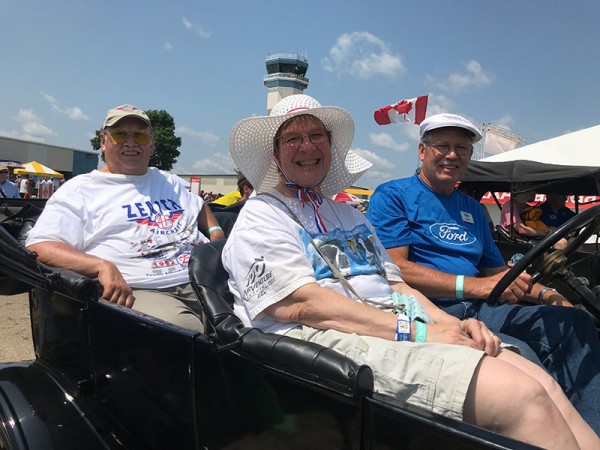 Denis taking Joan and I for a spin around the EAA grounds.
