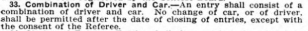 A.A.A. RULE 33: COMBINATION OF DRIVER AND CAR