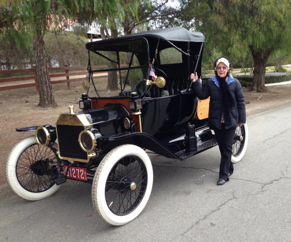 On a tour in California, I was a passenger in Donna Reed's beautiful 1914 roadster pickup.