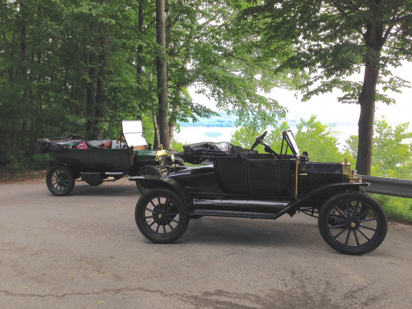 Another T and mine, parked overlooking an inland lake.
