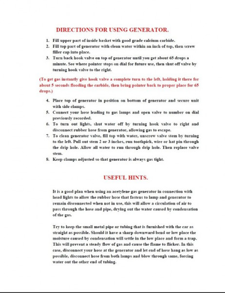 VICTOR GAS GENERATOR INSTRUCTIONS