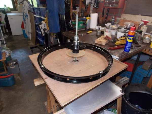 Preparing the wheel press.