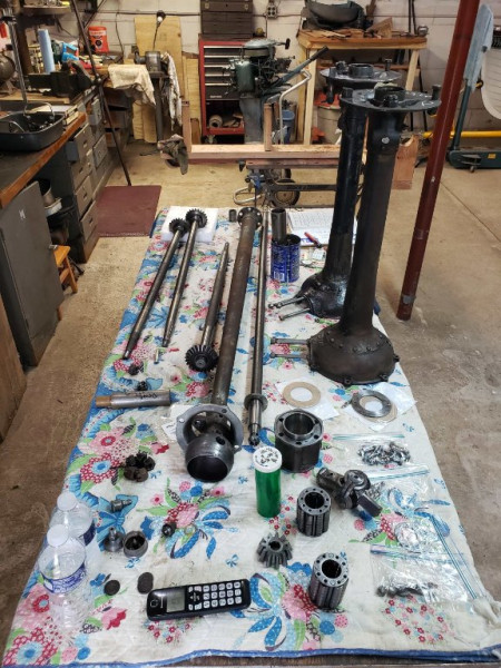 Just about all the parts for the axle laid out and being checked