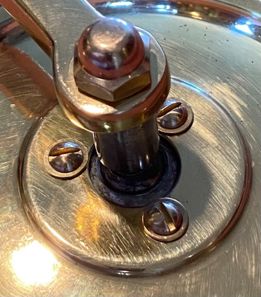 -<br />AFTER: Retrofitted w/ period correct brass screws and dome nut.<br />-